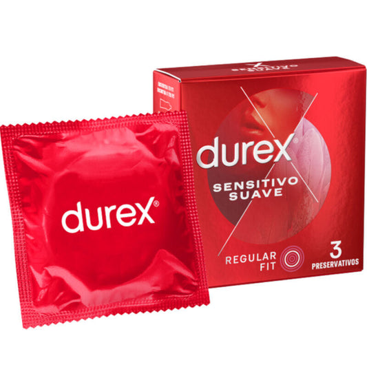 Durex Sensitive Soft condoms with red wrapper – thin design for enhanced sensation, 3-pack