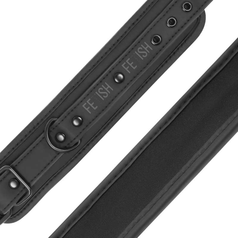 Close-up of Fetish Submissive handcuff with soft padding and metal buckle, ideal for comfortable restraint.
