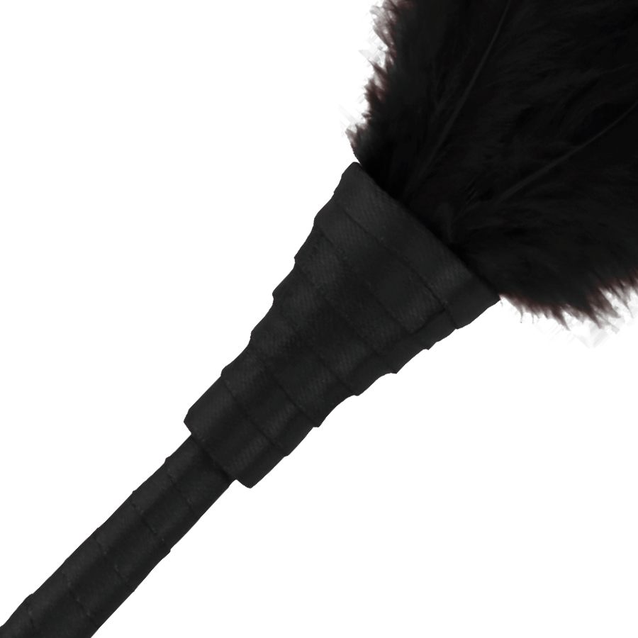 Detail view of the base of soft feathers and handle – luxury feather tickler for teasing sensations