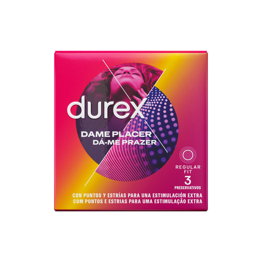 Durex Dame Placer textured condoms with dots and ribs for extra stimulation – 3 pack, regular fit