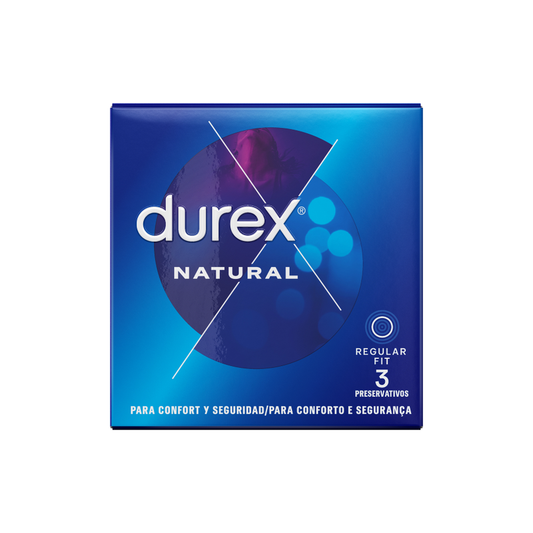Durex Natural condoms 3 pack – regular fit for comfort and protection, transparent and lubricated