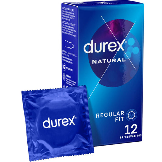 Durex Natural 12-pack condoms with regular fit, smooth texture and silicone lubrication for natural feel