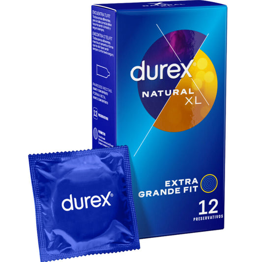 Durex Natural XL condoms – 12 pack for extra comfort, 60mm nominal width, silicone-lubricated
