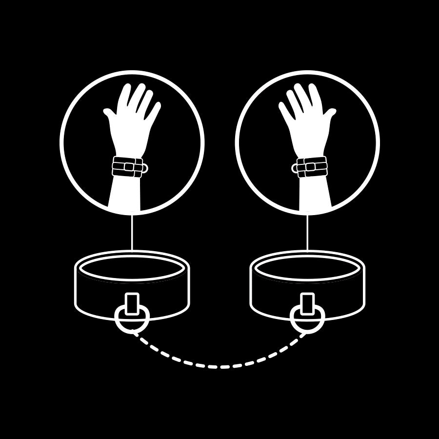 Illustration showing how to wear BDSM handcuffs on wrists