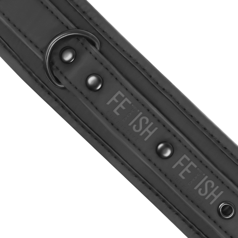 Black padded BDSM handcuffs with chain by Fetish Submissive in product box