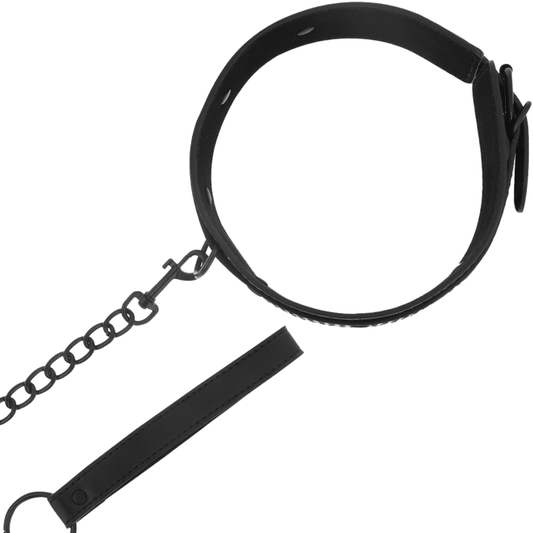 Adjustable BDSM collar with chain leash by Intense Fetish – vegan leather