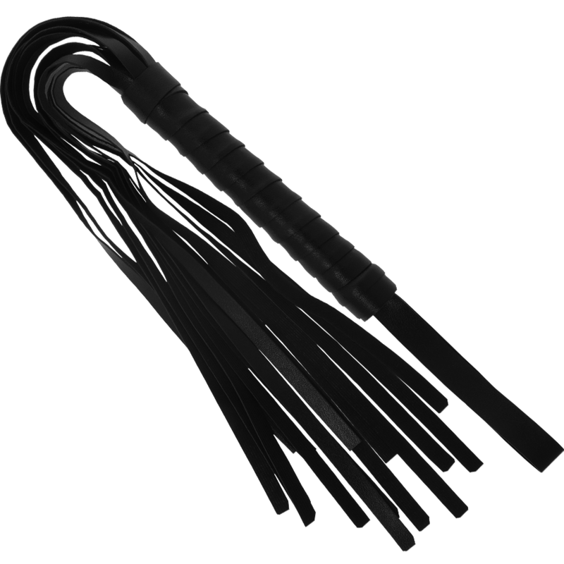 Black faux leather flogger with wrapped handle – ideal for light BDSM play
