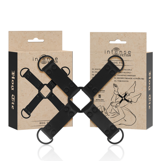Intense Fetish hogtie bondage set with eco-friendly packaging and usage guide