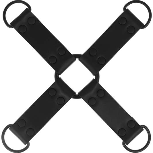 Black vegan leather hogtie restraint with D-rings – Intense Fetish BDSM gear