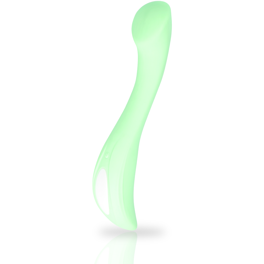 MIA DEVON curved mint vibrator for G-spot pleasure – side view – Juguito